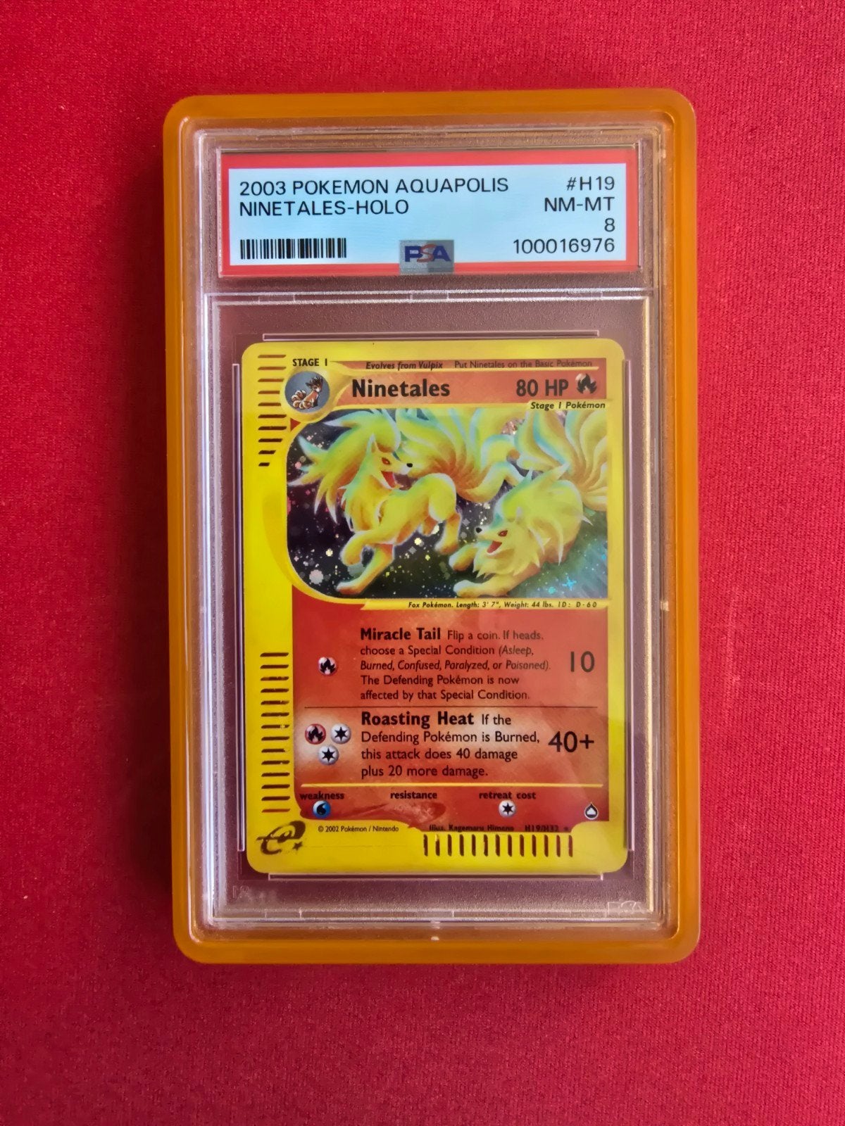 2003 Pokémon Aquapolis Ninetales Holo PSA 8 NM-MT, Ophalen, Zo goed als nieuw, Losse kaart, Foil
