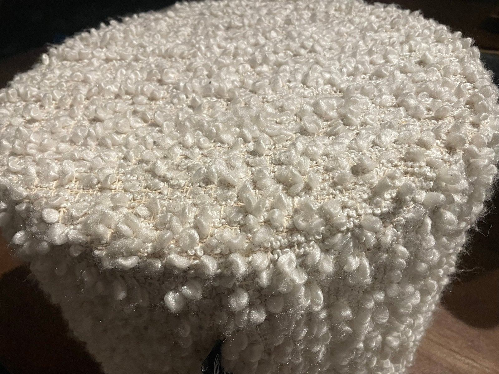 Poef - Crème Bouclé Stof, Ophalen, Minder dan 50 cm, Rond, Nieuw