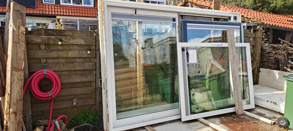 Hardhouten Schuifpui 3245x2265 - Inclusief Glas, Ophalen, Gebruikt, 225 cm of meer, Inclusief glas