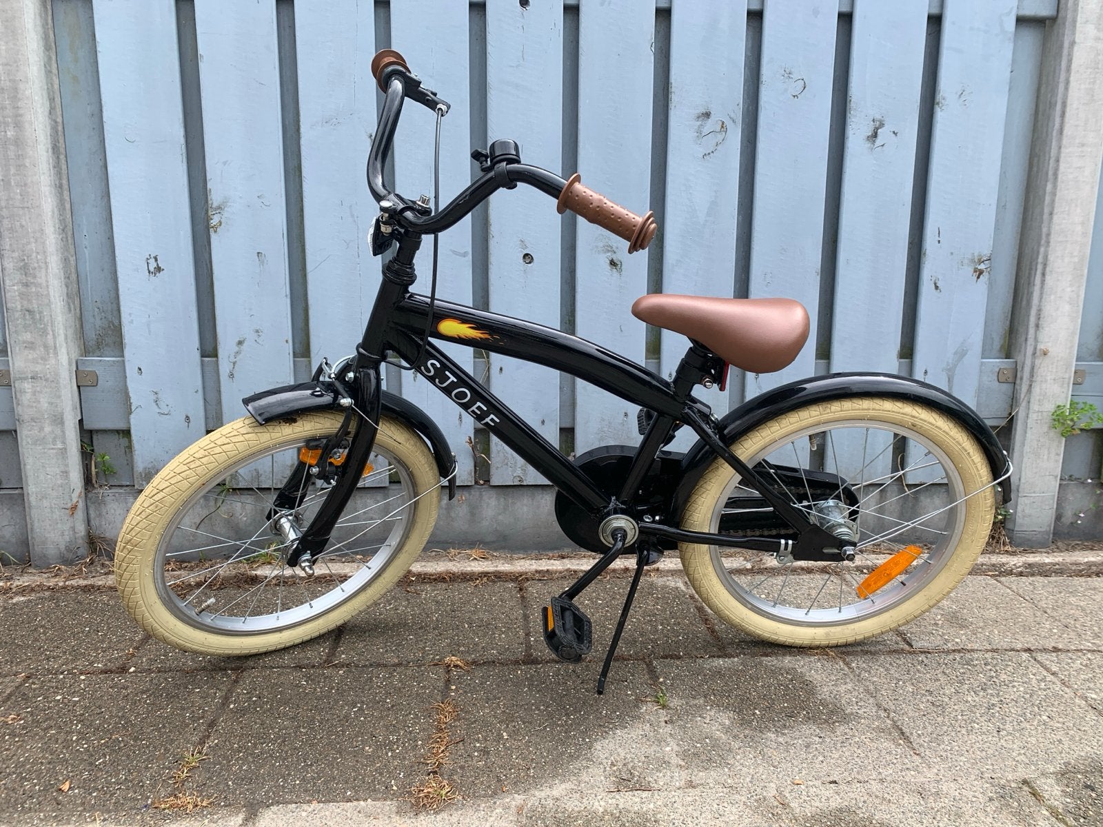 Stoere Sjoef kinderfiets 18 inch met terugtraprem, Ophalen, Gebruikt, Terugtraprem, 16 tot 20 inch