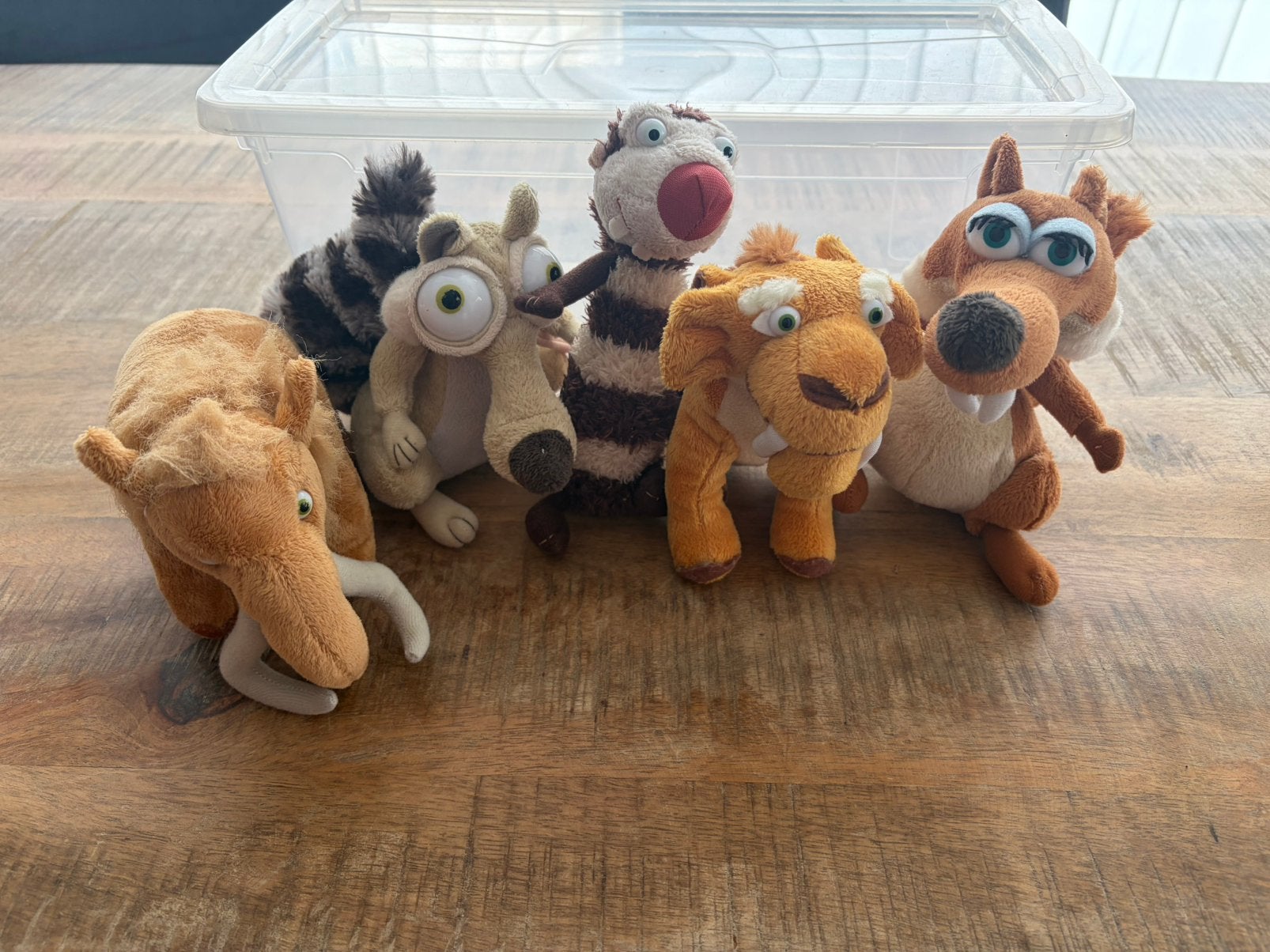 Bieden: Ice Age Knuffels Set - Scrat, Manny, Diego, Sid, Gebruikt, Overige merken, Overige karakters, Overige typen