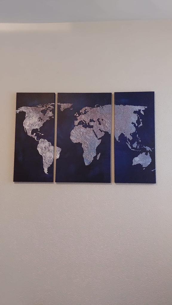 Wanddecoratie Wereldkaart 3 Panelen, Huis en Inrichting, Woonaccessoires | Wanddecoraties, Ophalen of Verzenden