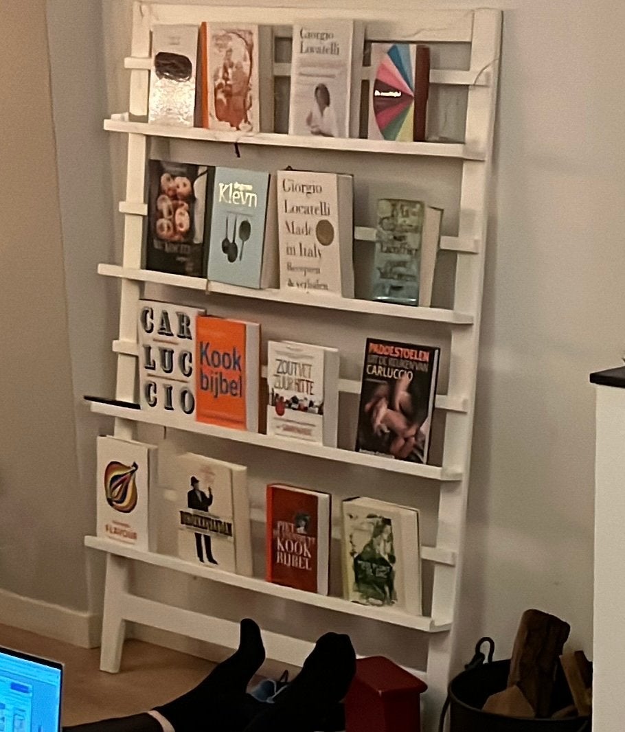 Houten boekenrek / Wandrek -wit, Ophalen, Met plank(en), Gebruikt, 100 tot 150 cm