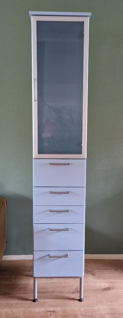 Badkamerkast lichtblauw, Huis en Inrichting, Badkamer | Badkamermeubels, Ophalen, (Half)hoge kast, Minder dan 50 cm, Gebruikt