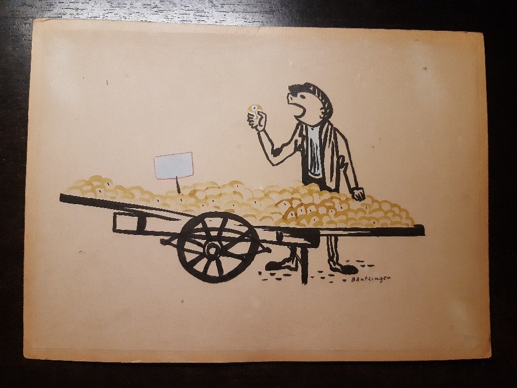 Kleine Gouache van Cees Bantzinger voor de Narrenkap, Antiek en Kunst, Gouache, Overige stijlen, Ophalen of Verzenden, Papier