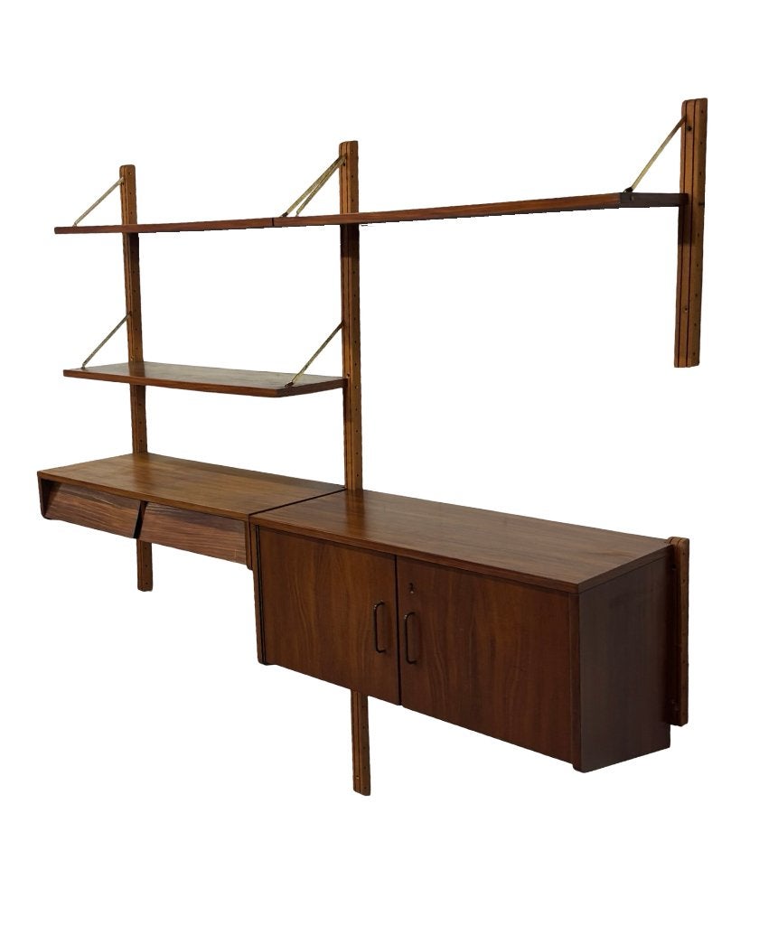 Vintage Wandsysteem Wandmeubel Teak Fineer Jaren 60 design, Ophalen, Gebruikt, Teakhout, Met lade(s)