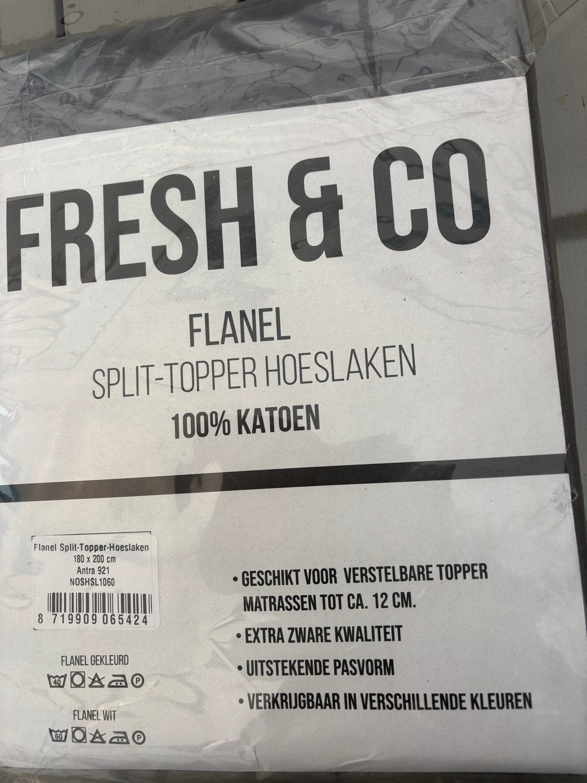 Flanellen Splittopper Hoeslaken 180/200, Verzenden, Hoeslaken of Sloop, Grijs, Nieuw