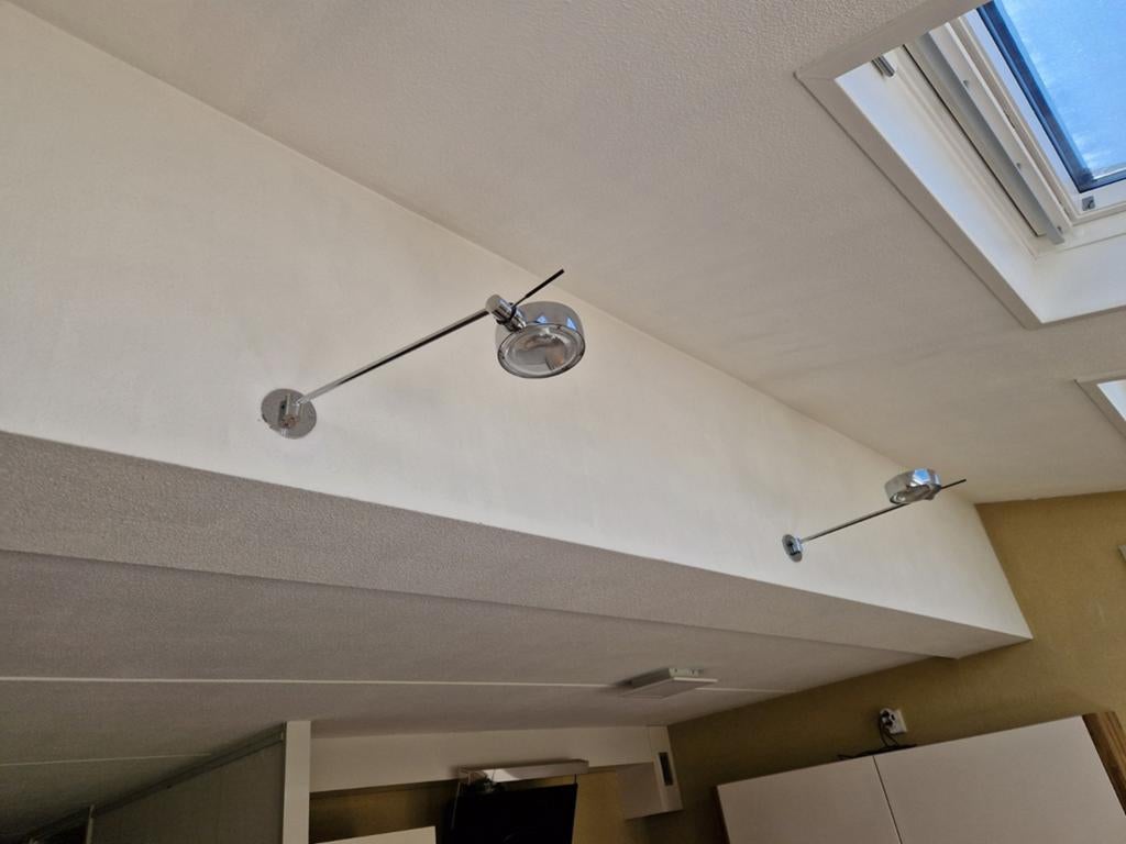 2x Occhio Letto Wandlampen 40 cm Chroom (links & rechts), Ophalen of Verzenden, Zo goed als nieuw, Metaal, Modern, Design