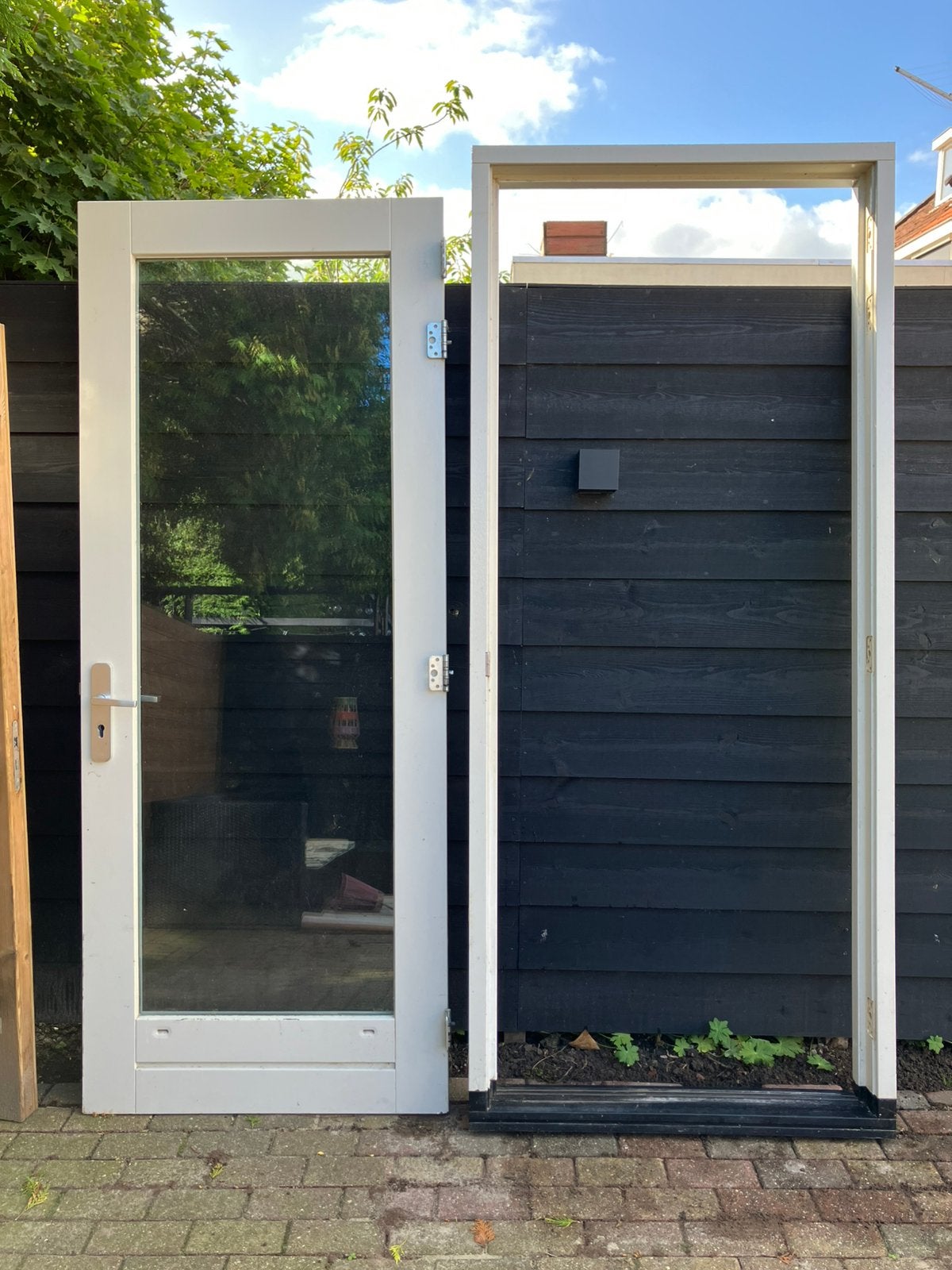 Buitendeur met kozijn, driepuntssluiting , dts onderdorpel, Ophalen, 200 tot 215 cm, Glas, Buitendeur