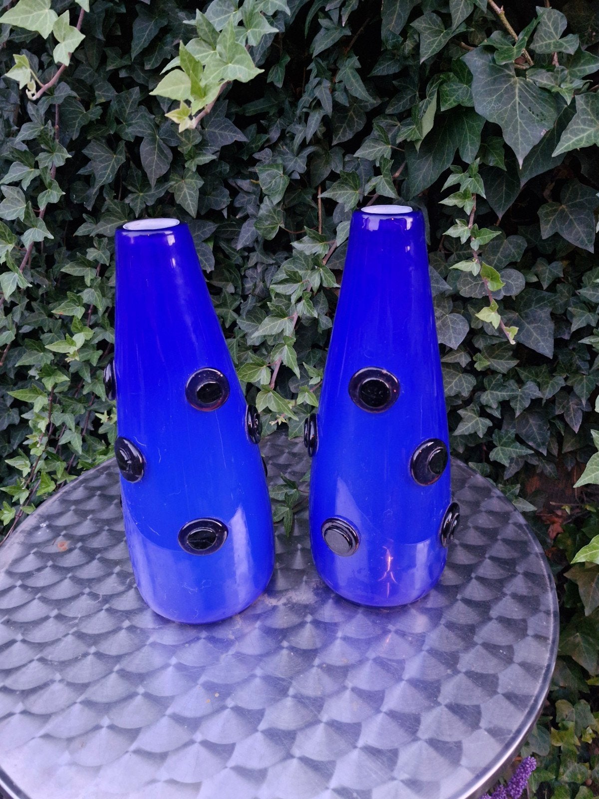 Prachtige Set Vintage Kobaltblauwe Noppenvazen – Mid-Century, Ophalen