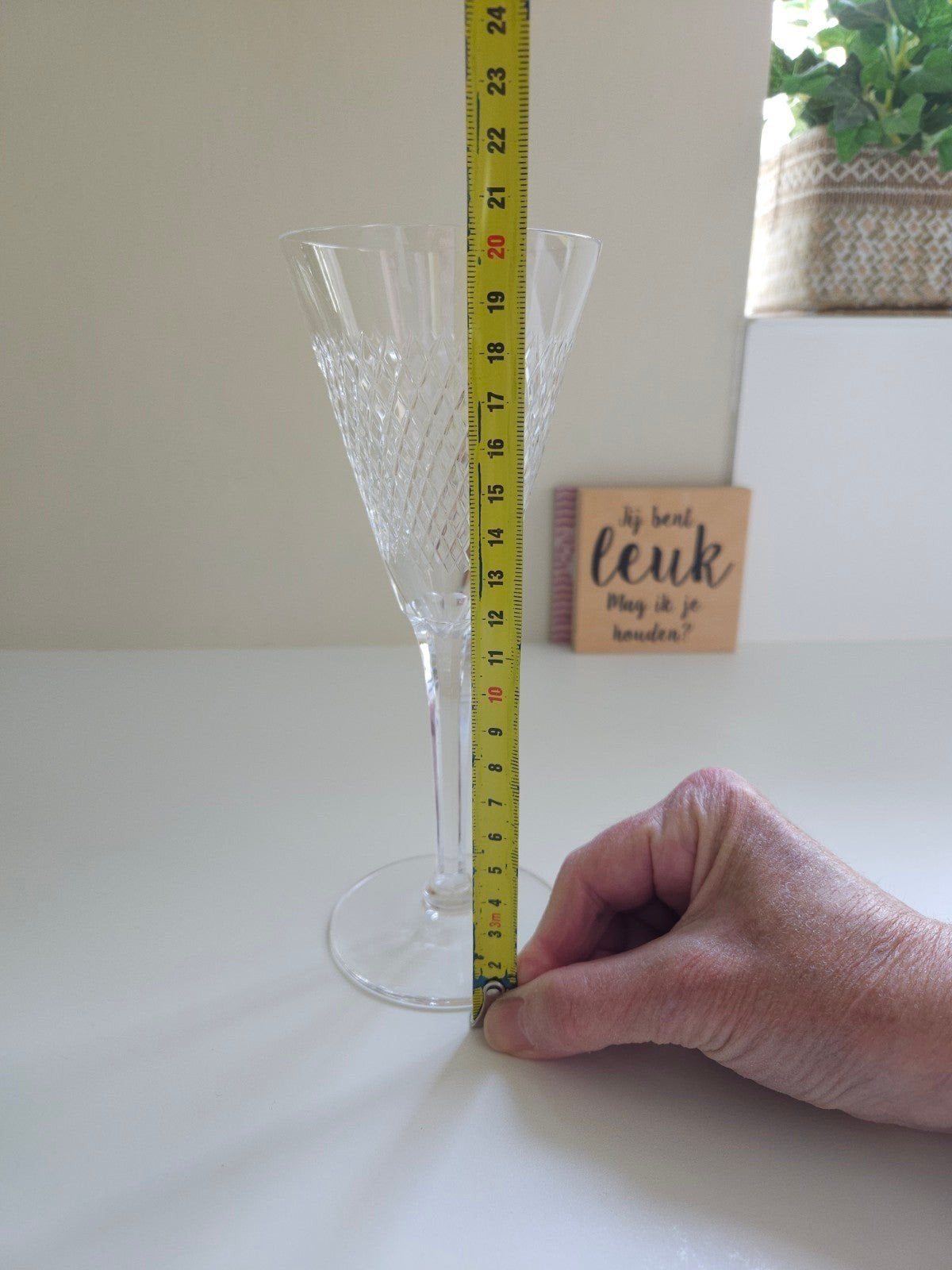 Kristallen champagne flutes antiek, 20cm hoog, Ophalen, Zo goed als nieuw, Natuurlijk materiaal