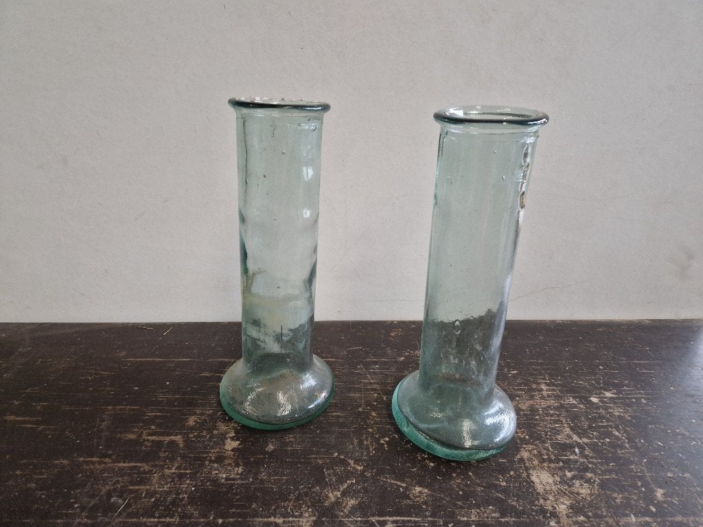 2 robuuste hoge vazen 35cm hoog, Gebruikt, Transparant, 35 cm, Ophalen of Verzenden