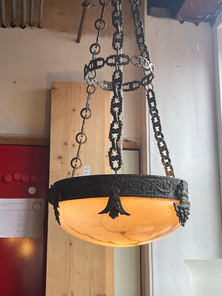 Prachtige Jugendstil hanglamp met engeltjes en druiventrosje, Antiek en Kunst, Antiek | Lampen, Ophalen