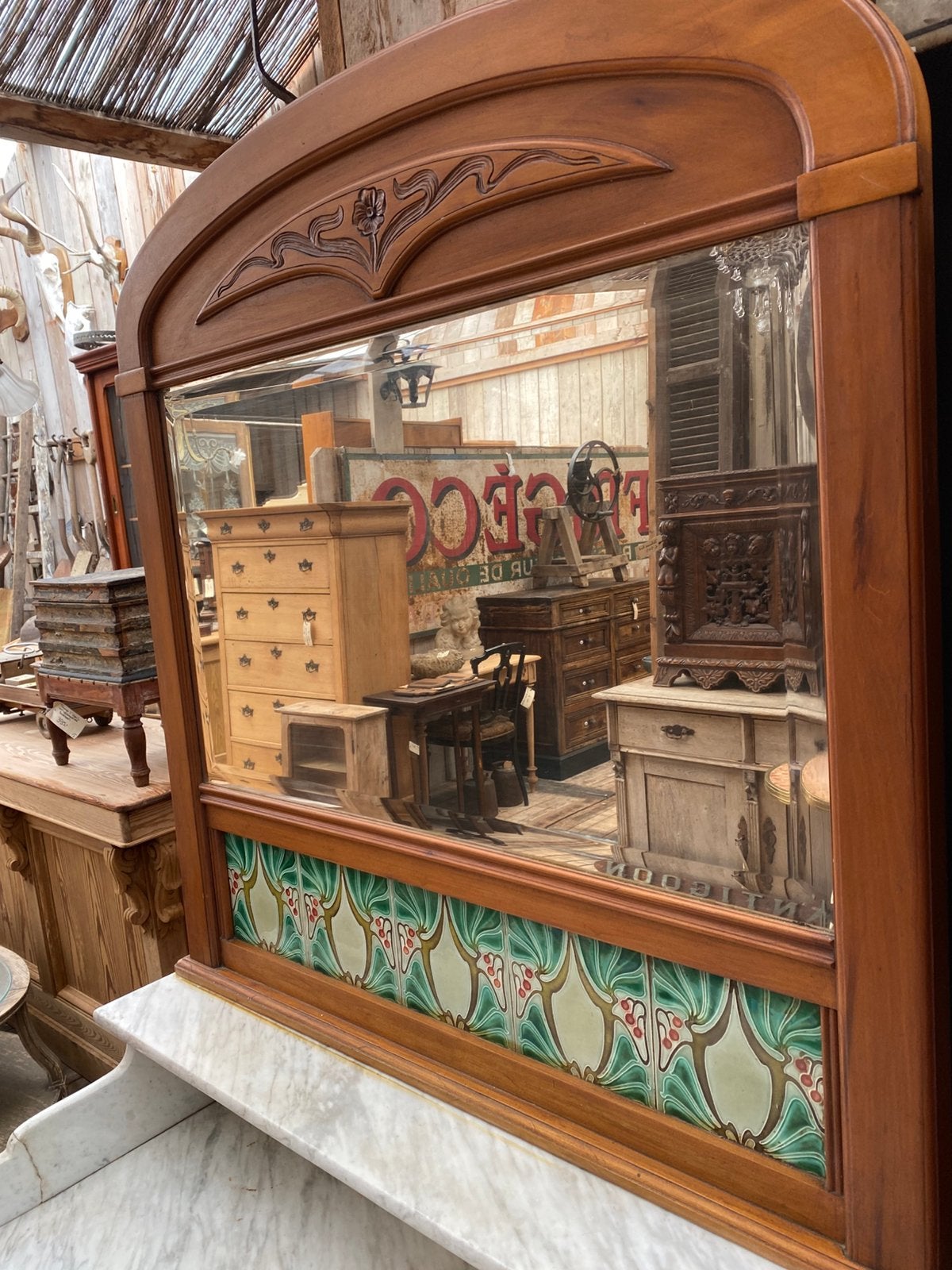 Een Art Nouveau commode kast met marmer en spiegel, Antiek en Kunst, Ophalen