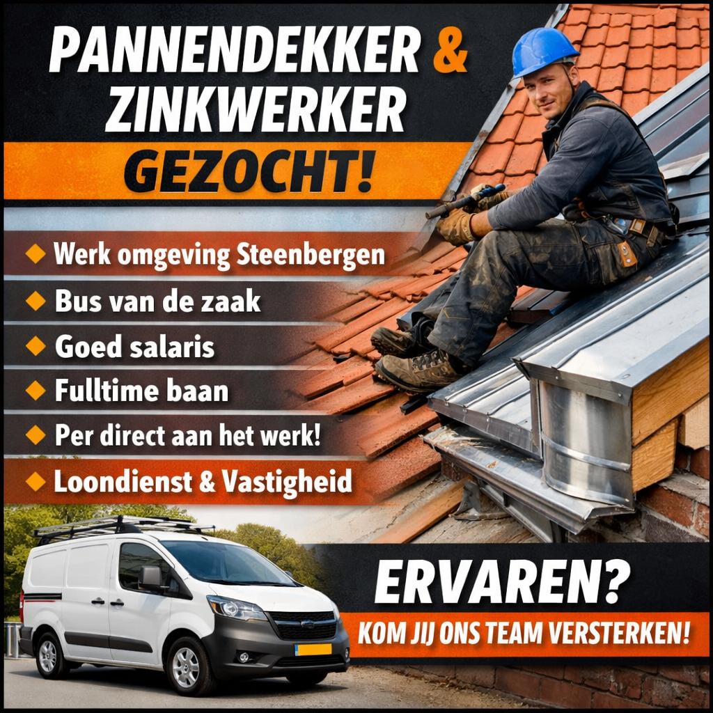 Vacature Pannendekker & Zinkwerker Omgeving Steenbergen, Vacatures, Vacatures | Overige Vacatures, Starter, 33 - 40 uur