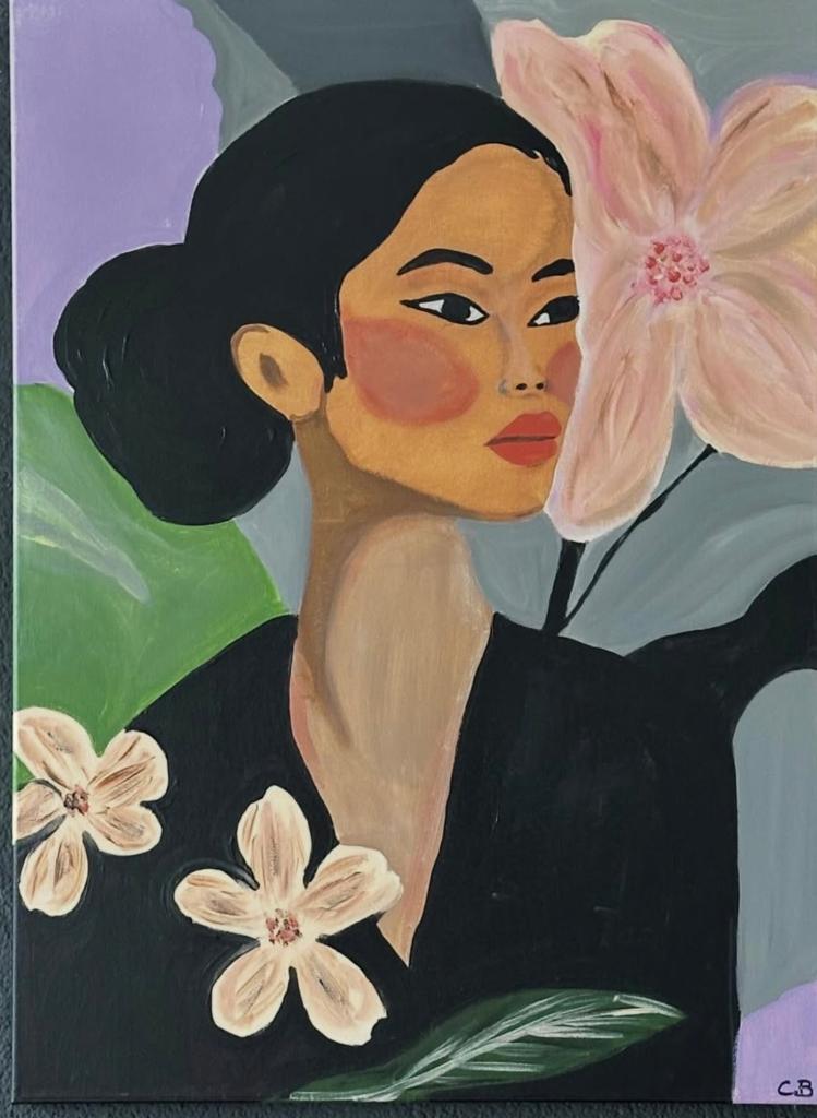 Schilderij: Vrouw met bloemen (handgeschilderd), Ophalen of Verzenden