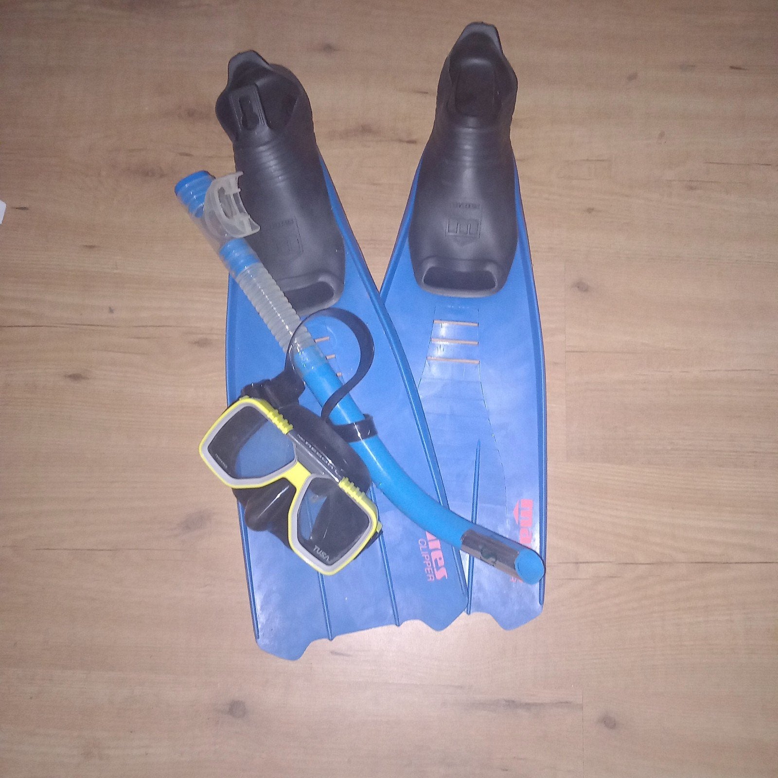 Flipper set met duikbril en mondstuk - Mares Clipper, Watersport en Boten, Ophalen of Verzenden, Gebruikt, Zwem- of Duikvliezen