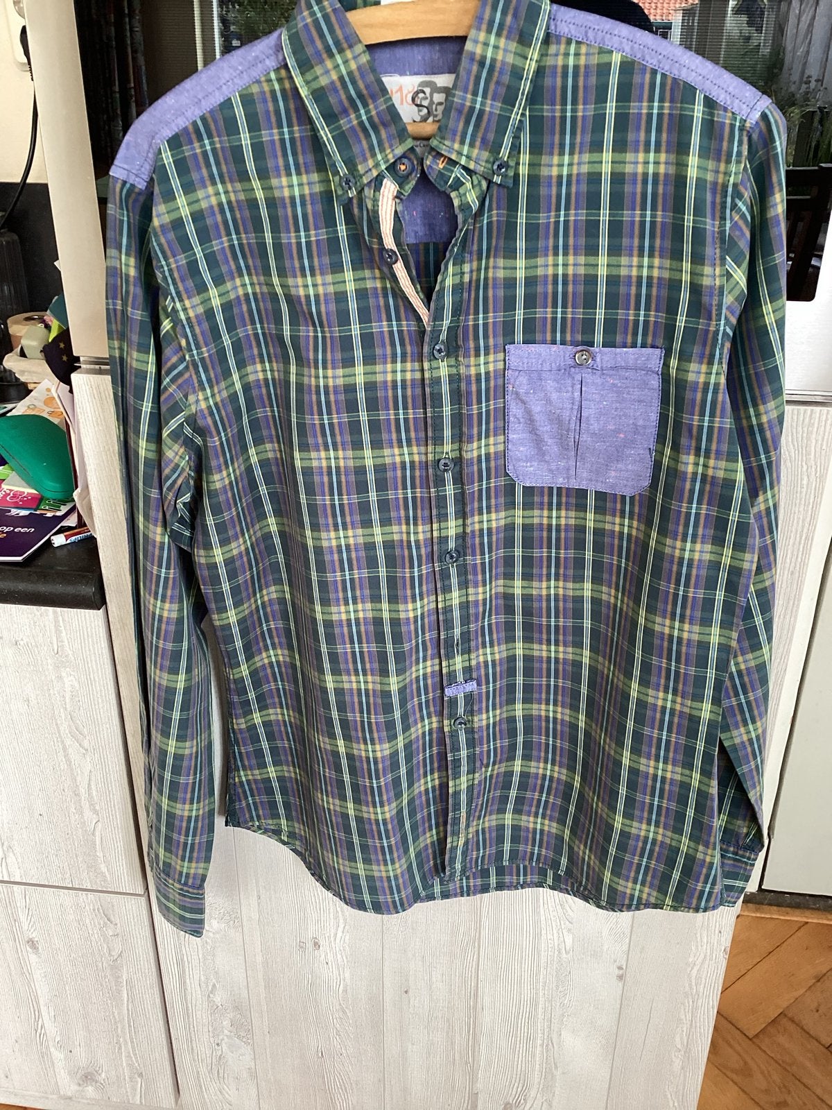 Geruite blouse met jeansaccenten - Orange - Maat M, Ophalen of Verzenden, Gedragen, Meerkleurig, Halswijdte 39/40 (M)