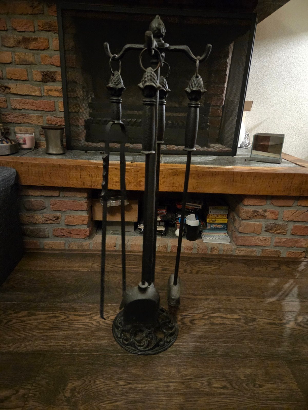 Haardstel met 4 accessoires - Antiek zwart, Ophalen, Gebruikt, Vrijstaande haard, Overige soorten