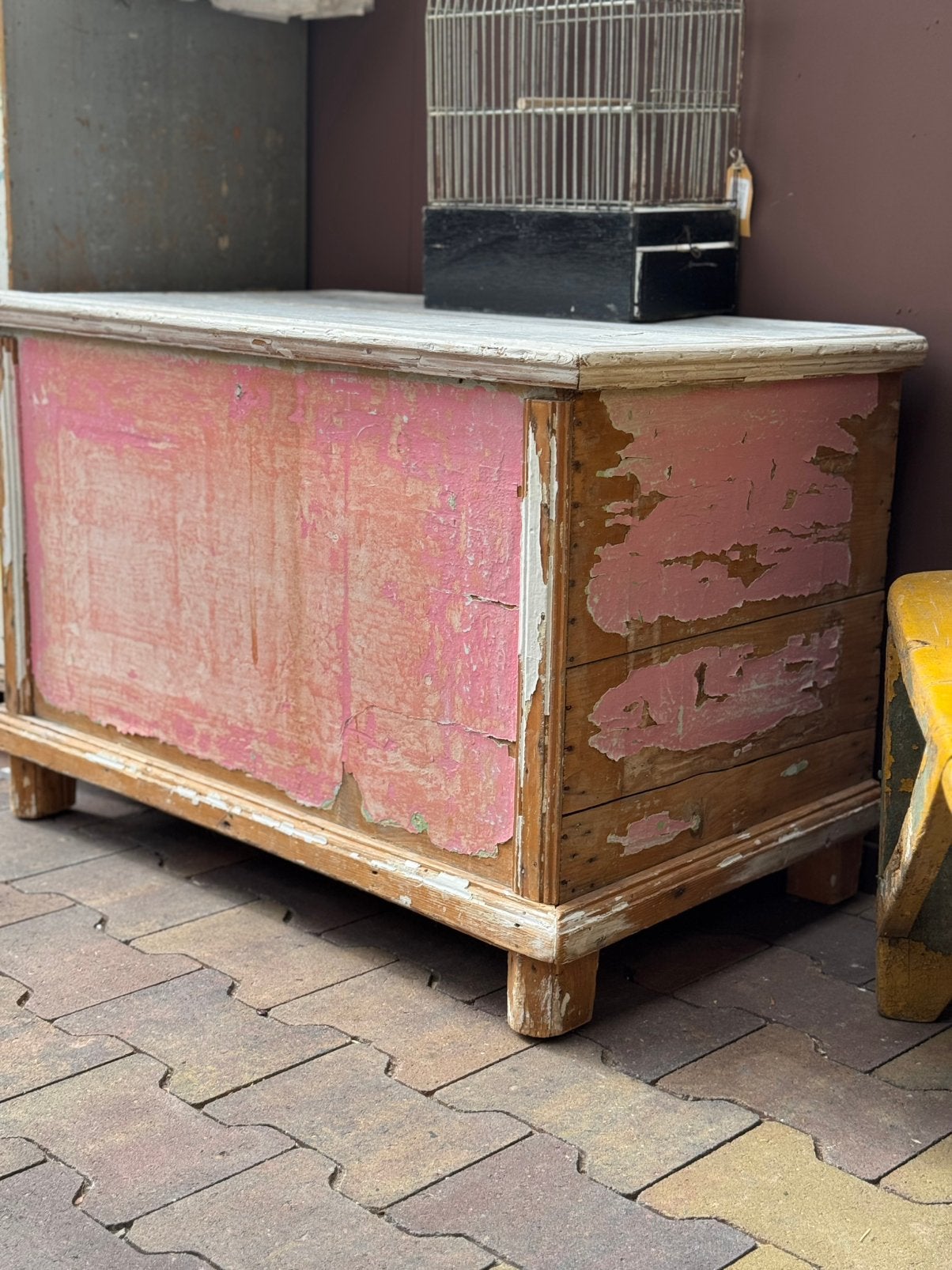 Brocante, kist, grenenhout, stevig, opruimen, salontafel, Ophalen, Mbt, 50 tot 100 cm, Zo goed als nieuw