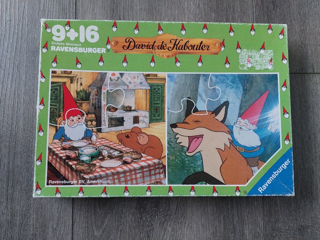 Vintage puzzel David de Kabouter, compleet, Ophalen of Verzenden, Meer dan 50 stukjes, Gebruikt, 6 jaar of ouder