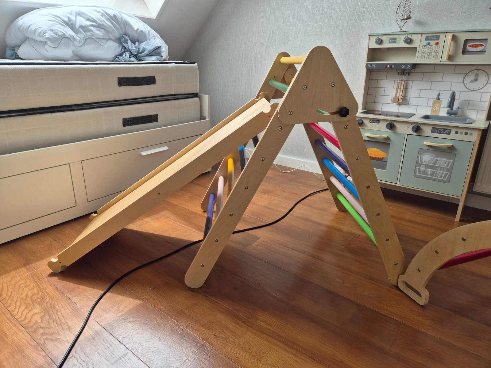 Houten Klimrek met Glijbaan en Klimwand voor Kinderen, Kinderen en Baby's, Speelgoed | Buiten | Speeltoestellen, Ophalen, Zo goed als nieuw