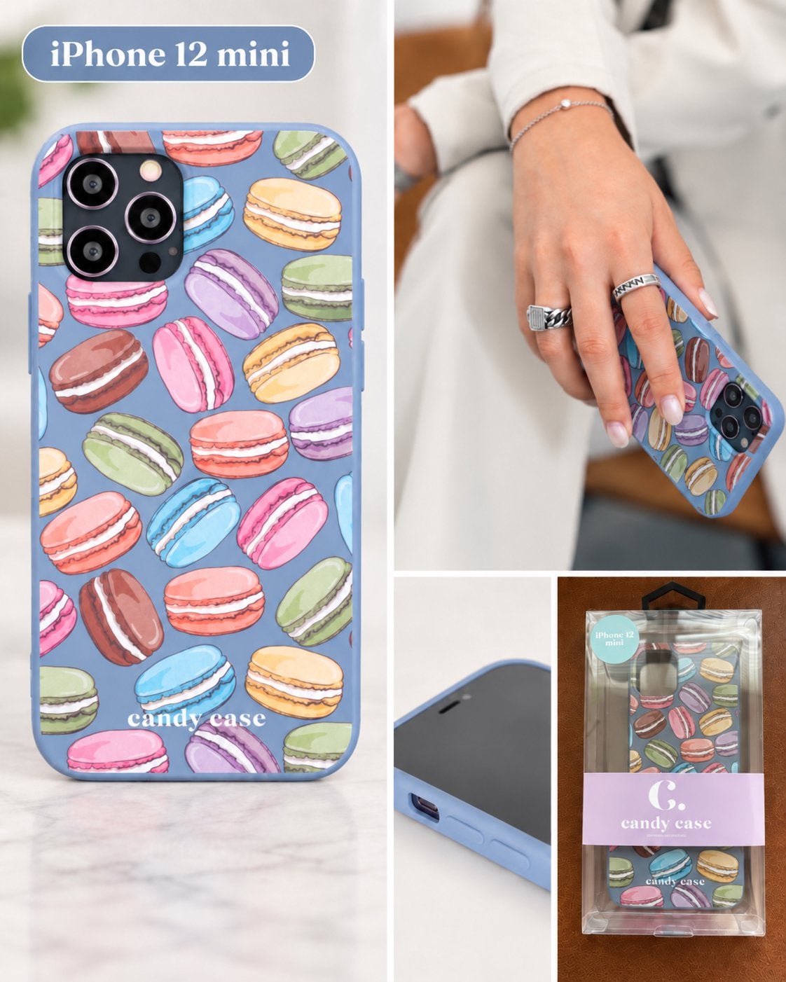 Candy Case iPhone 12 Mini hoesje – Macarons – nieuw, Rondom bescherming, Blauw, Nieuw, Hoesje of Tasje