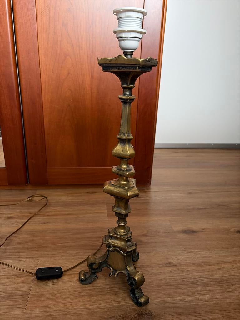 Antieke Koperen Tafellamp Poot - Zwaar en Sierlijk, Antiek en Kunst, Ophalen, Koper