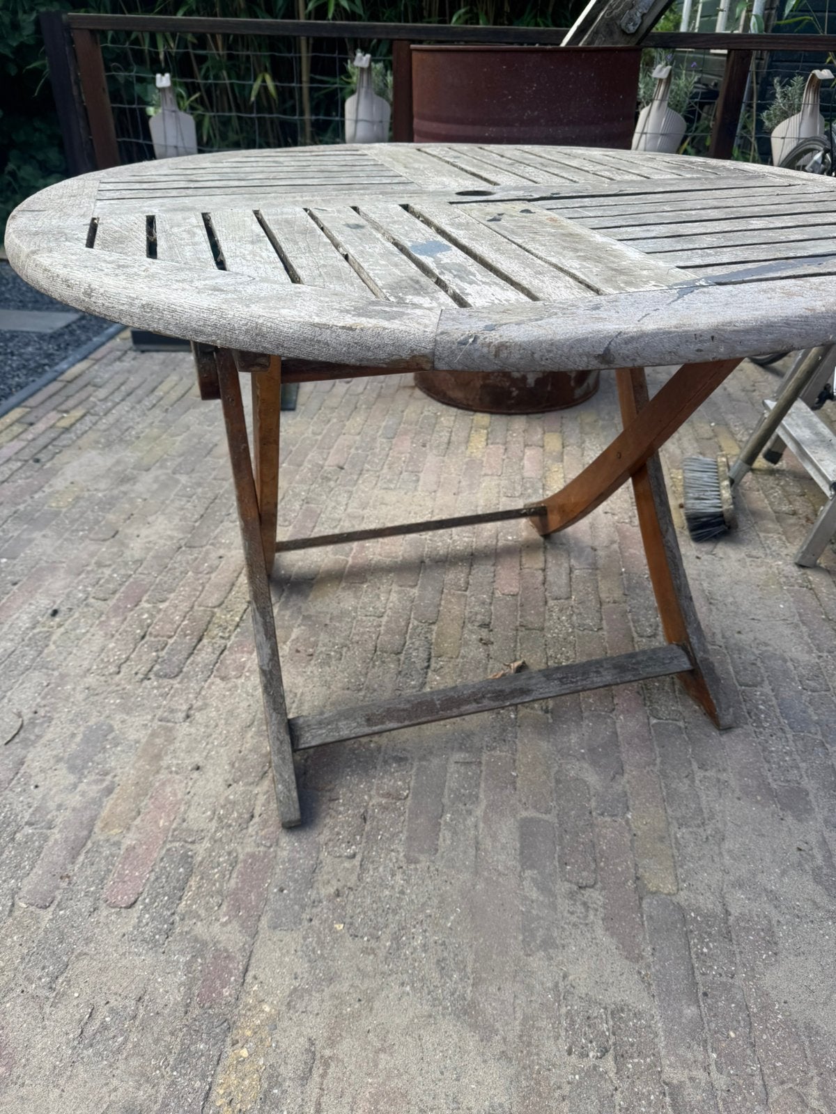 Hardhouten tuin tafel, Tuin en Terras, Ophalen, Gebruikt, Rond, Teakhout