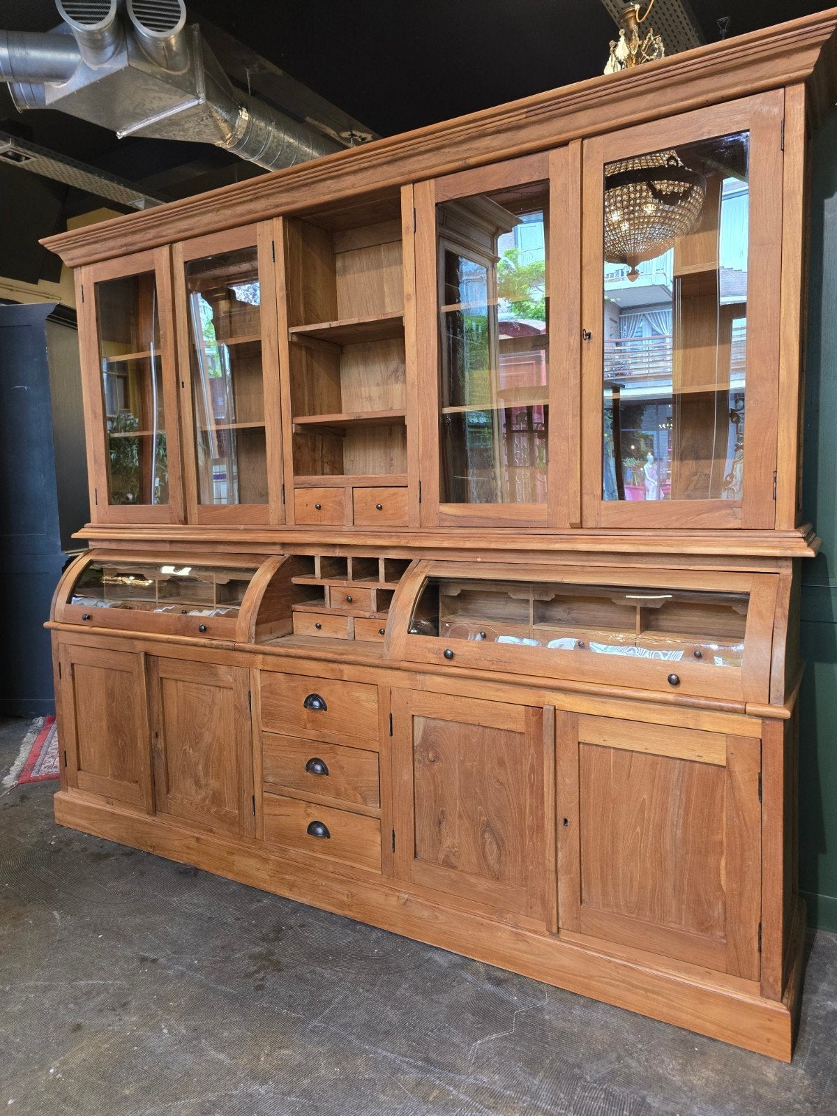 Grote teakhouten Grutterskast | Buffetkast | Apothekerskast, Gebruikt, 200 cm of meer, Glas, Onbekend