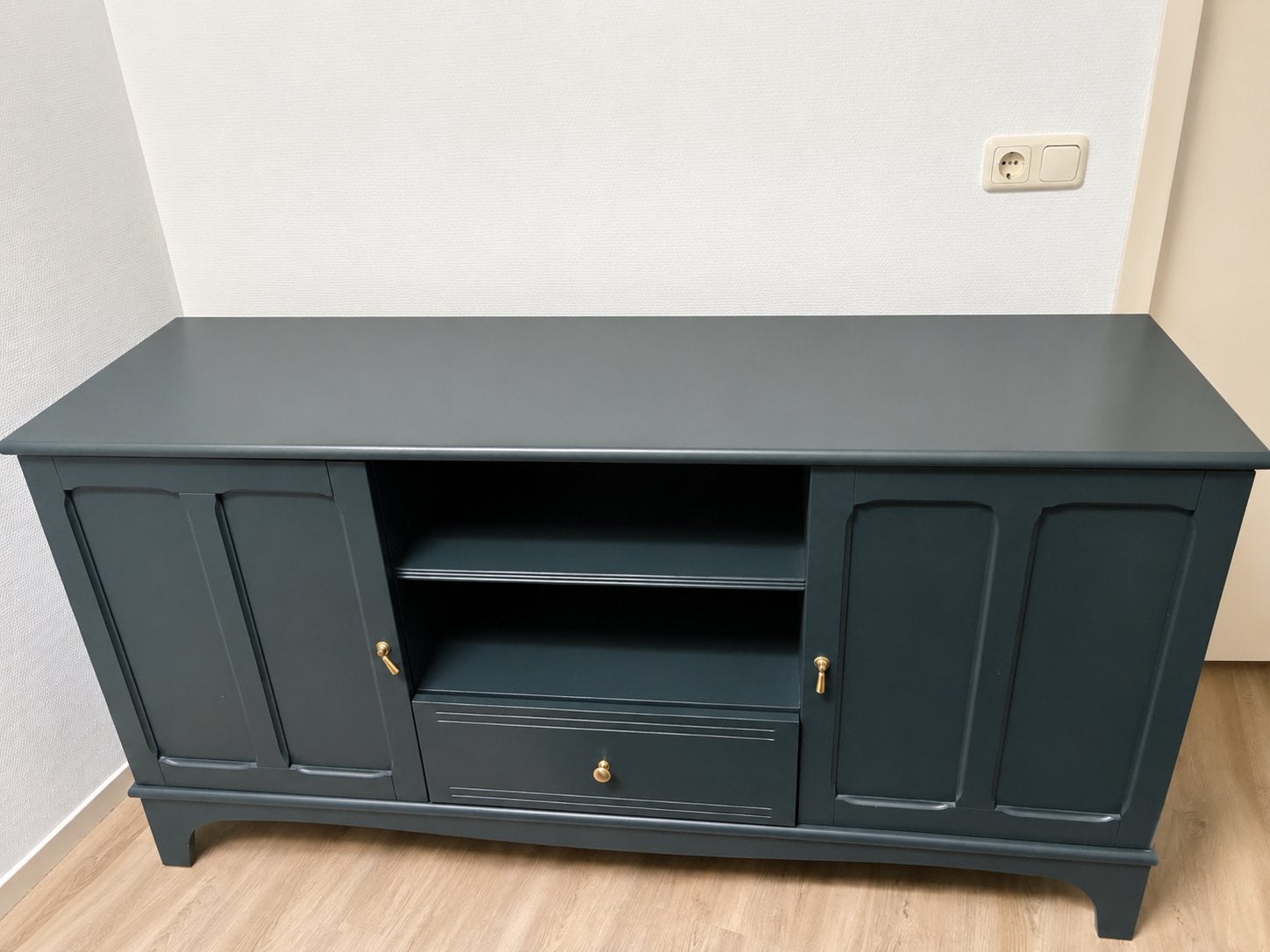 IKEA Lommarp TV-meubel donkerblauw/groen 159x45x81cm, Ophalen, 150 tot 200 cm, Zo goed als nieuw, Minder dan 100 cm