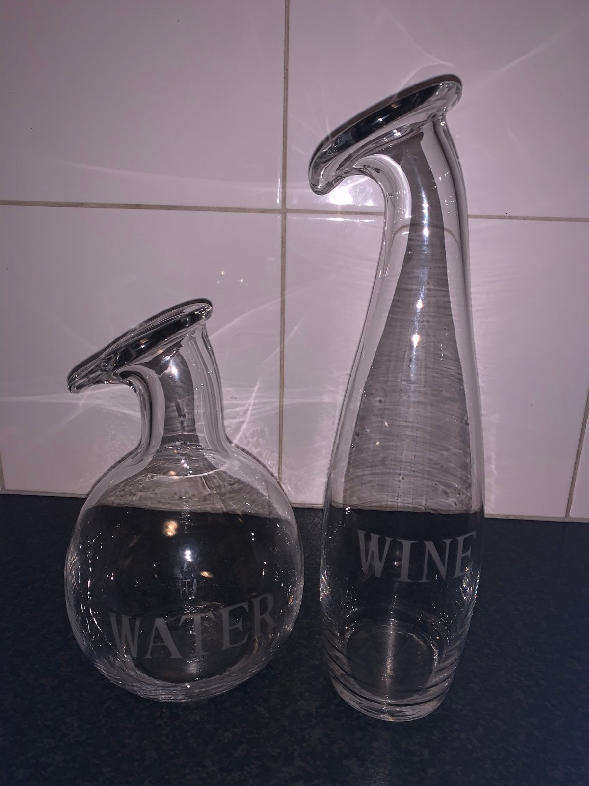 Glazen karaf set: water en wijn, Overige kleuren, Ophalen of Verzenden, 75 cm of meer, Glas