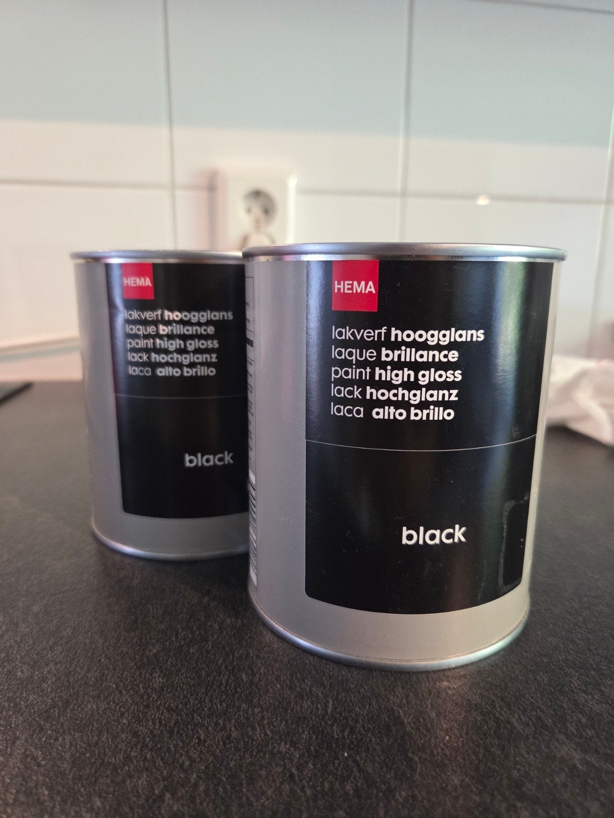 Hema Lakverf Hoogglans Zwart - 2 Blikken 750 ml, Ophalen of Verzenden, Nieuw, Overige typen