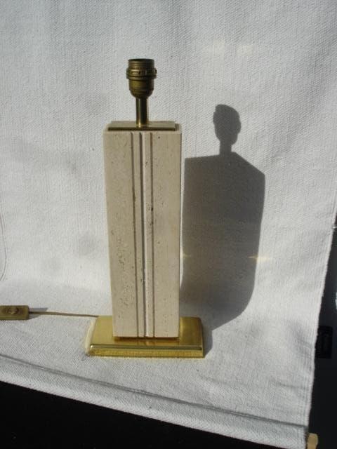 Twee Vintage travertin / koper tafellampen jaren 70, Ophalen of Verzenden, Gebruikt, Overige materialen