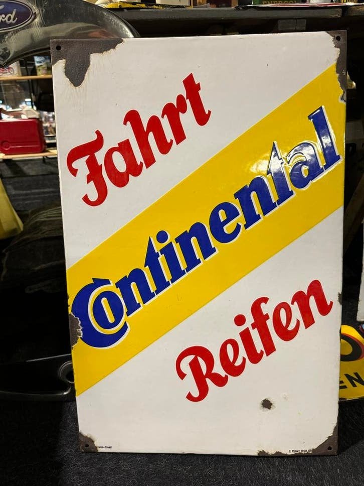 Vintage Continental Reifen Emaille Reclamebord, Antiek en Kunst, Ophalen