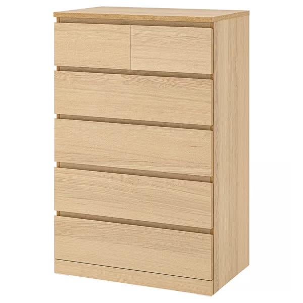 Ikea malm ladenkast eikenfineer 6 lades, Ophalen, Minder dan 30 cm, Rond, Zo goed als nieuw