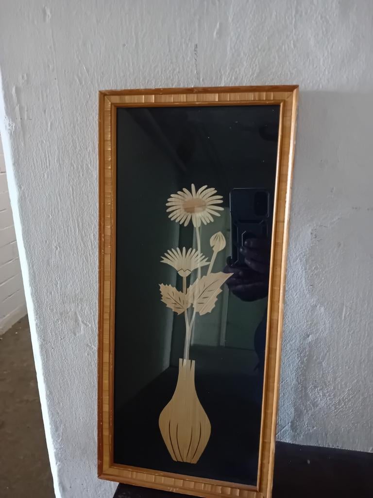 Uniek houten bloemenkunstwerk in lijst, Ophalen of Verzenden