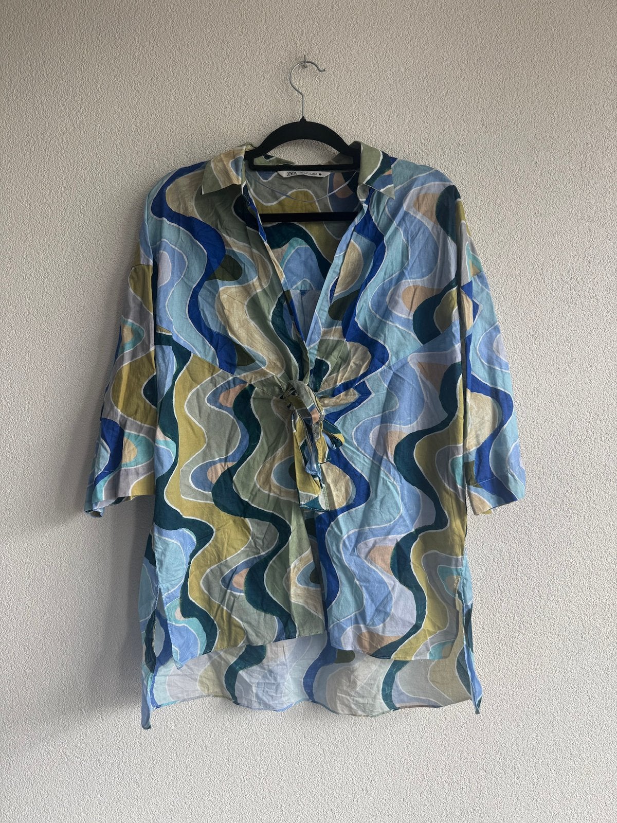 Zara Y2K kleurrijke katoenen popline blouse met print, Kleding | Dames, Maat 38/40 (M), Blauw, Zara, Ophalen of Verzenden