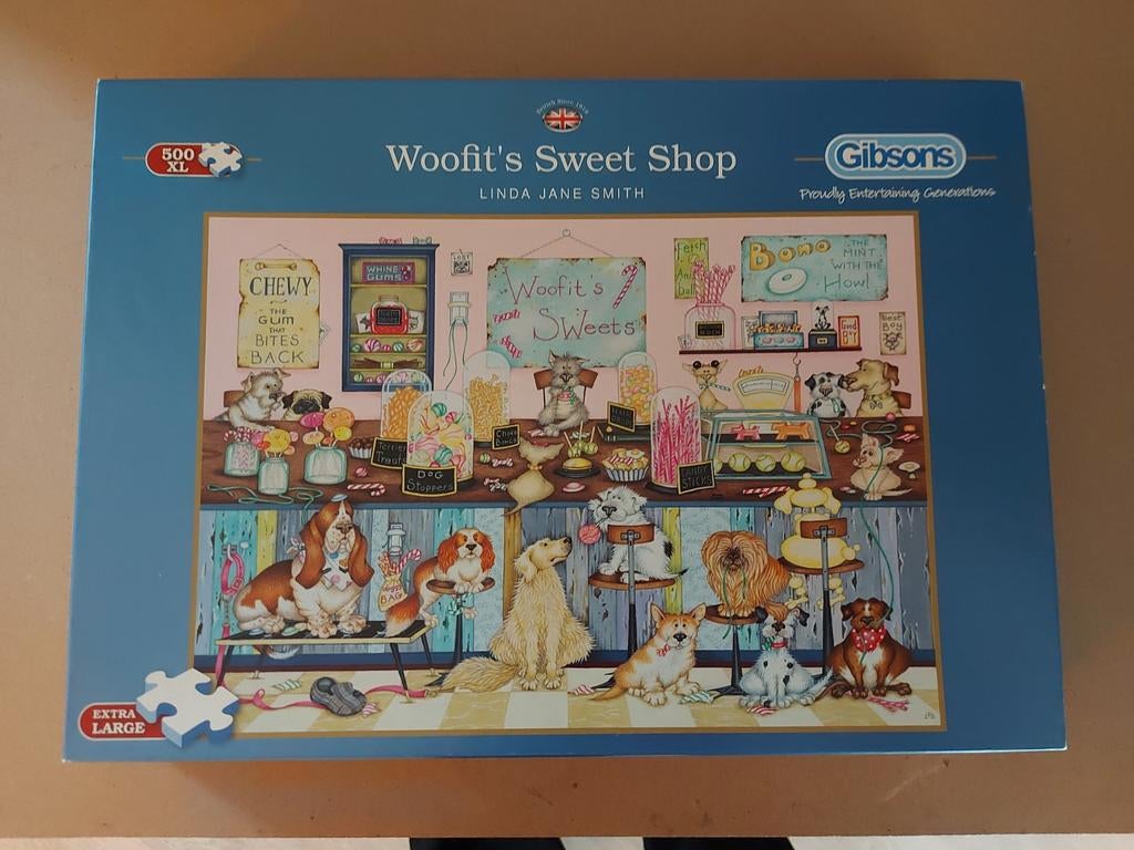 Woofits Sweat Shop, gibsons puzzel 500 st XL, Ophalen of Verzenden, 500 t/m 1500 stukjes, Gebruikt