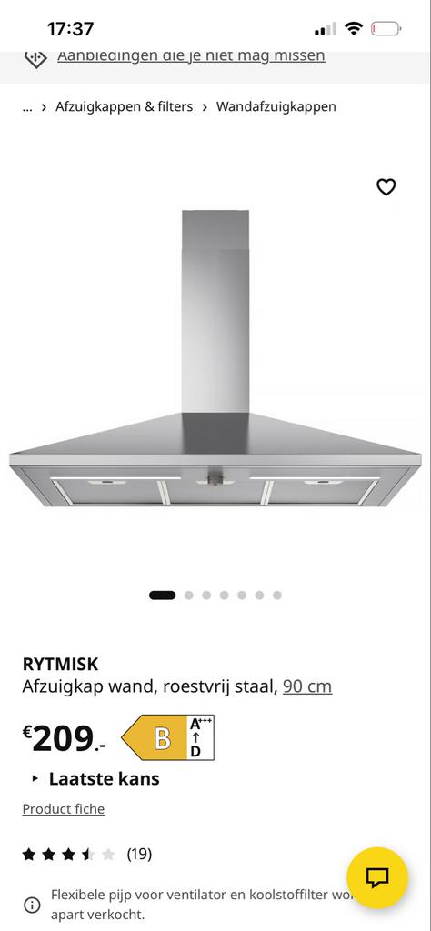 IKEA RYT MISK Afzuigkap wand, roestvrij staal, 90 cm, Witgoed en Apparatuur, Gebruikt, Ophalen of Verzenden, Vrijstaand, Motor