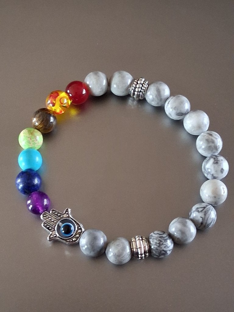 armband chakra hamsa grijze kralen, Overige materialen, Verzenden, Nieuw, Grijs