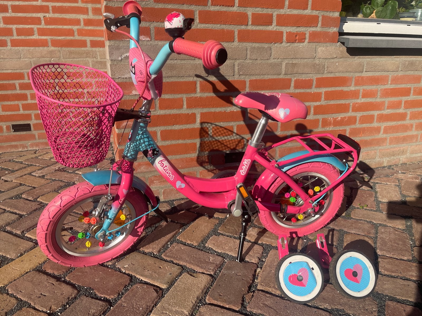 Batavus Twinkle kinderfiets 12,5 inch - Roze/Blauw, Ophalen, Terugtraprem, Zijwieltjes, Minder dan 16 inch