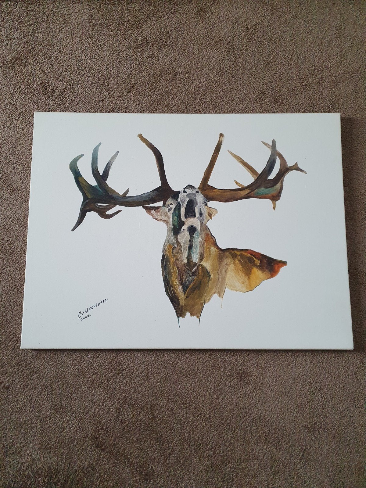 Schilderij van een burlend hert op canvas, Ophalen, Acrylverf, Dieren, Op houten frame