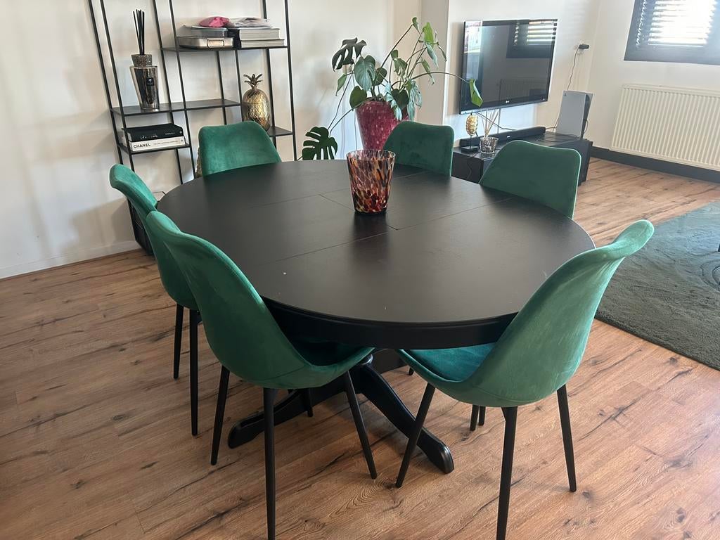 Uitklapbare eettaffel + 6 stoelen, Ophalen, Gebruikt, 4 tot 6 stoelen