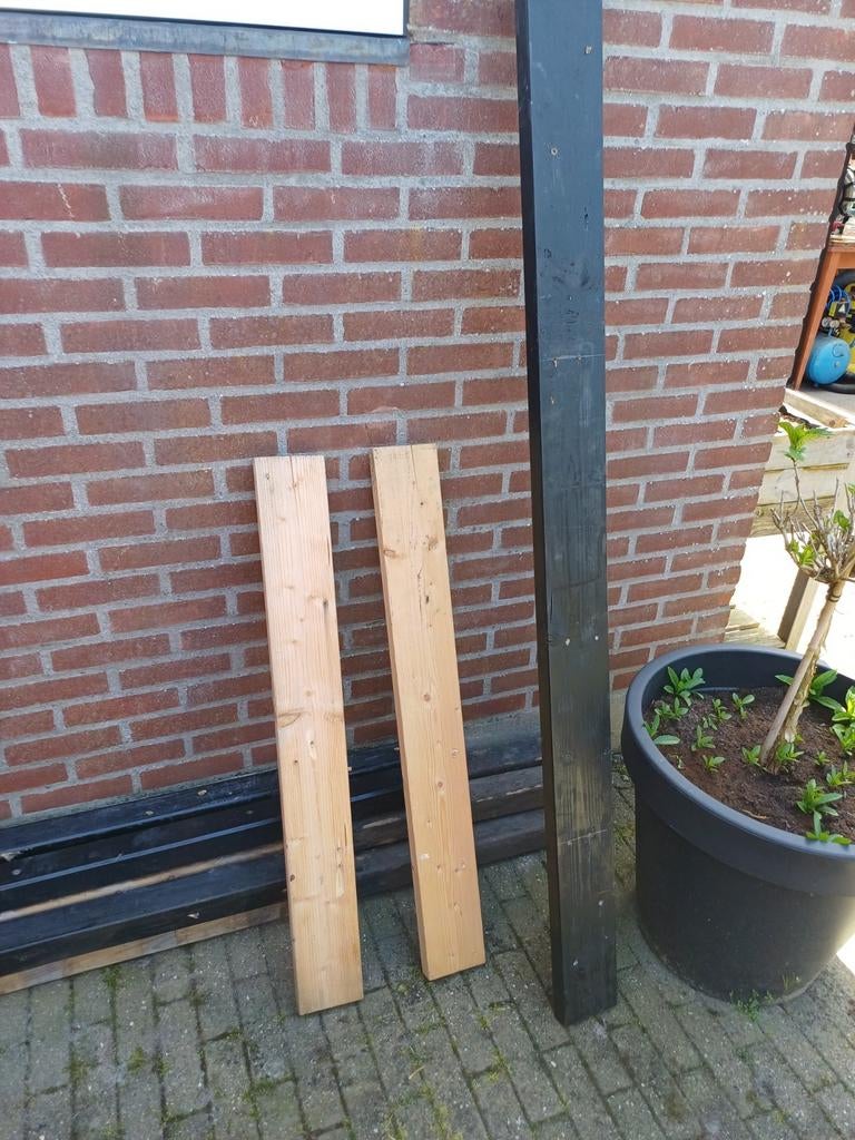 Houten balken:  3 stuks ., Doe-het-zelf en Verbouw, Ophalen, Gebruikt, 25 tot 50 mm, 200 tot 250 cm