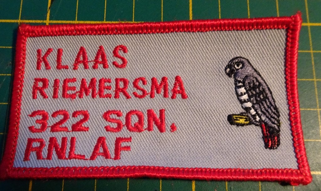 Nametag  322 Squadron F-16 periode LEES  DE TEKST, Ophalen of Verzenden, Luchtmacht, Nederland, Embleem of Badge