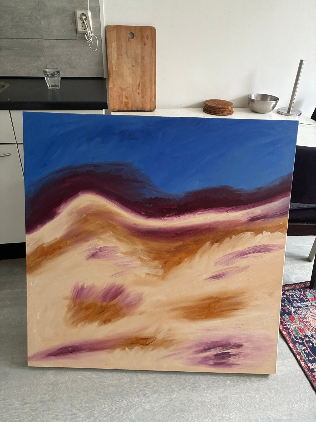Canvas Abstract Schilderij: Duin Impressie - MIMA, Landschap, Acrylverf, Handgeschilderd, Ophalen of Verzenden