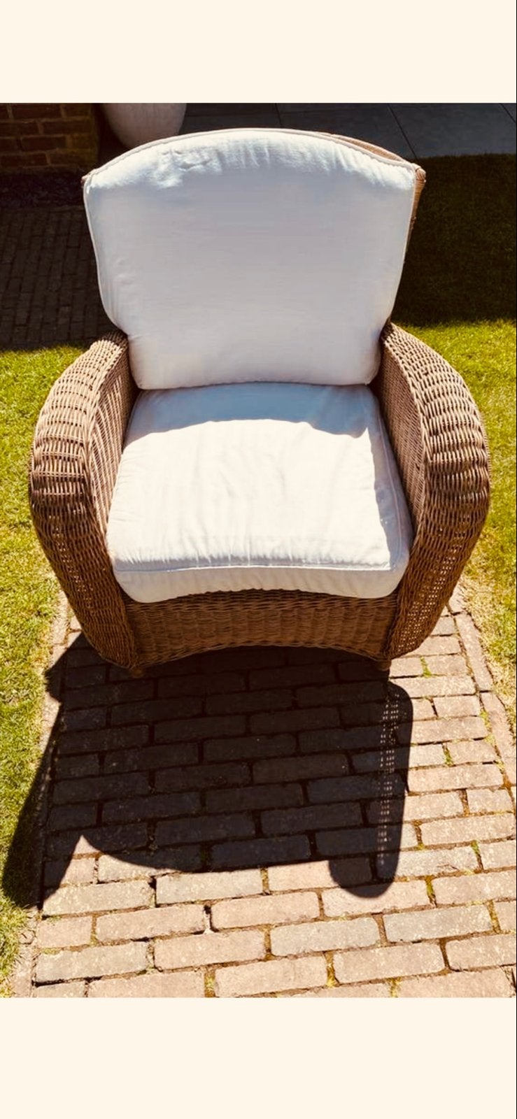 Mooie rieten fauteuil met dikke wasbare kussens, Ophalen, Gebruikt, Riet of Rotan, 75 tot 100 cm