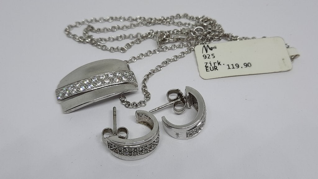 Merii Oorbellen en Ketting Set 925 Silver Zirkoon, Ophalen of Verzenden, Nieuw, Zilver, Zilver