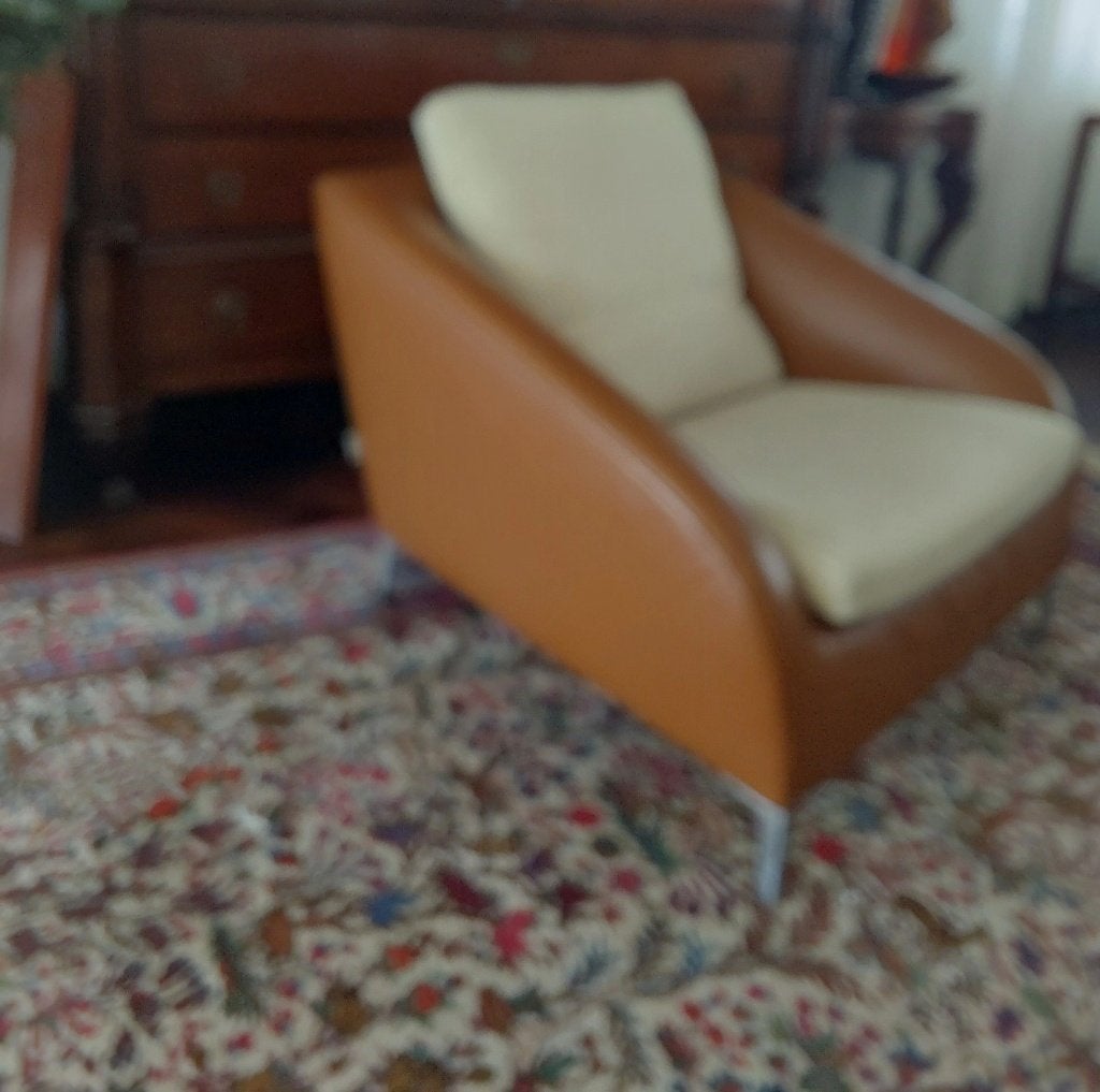 LIGNE ROSET Vintage beauty camel leer met ecru stof !, Ophalen, Minder dan 75 cm, Leer, Zo goed als nieuw